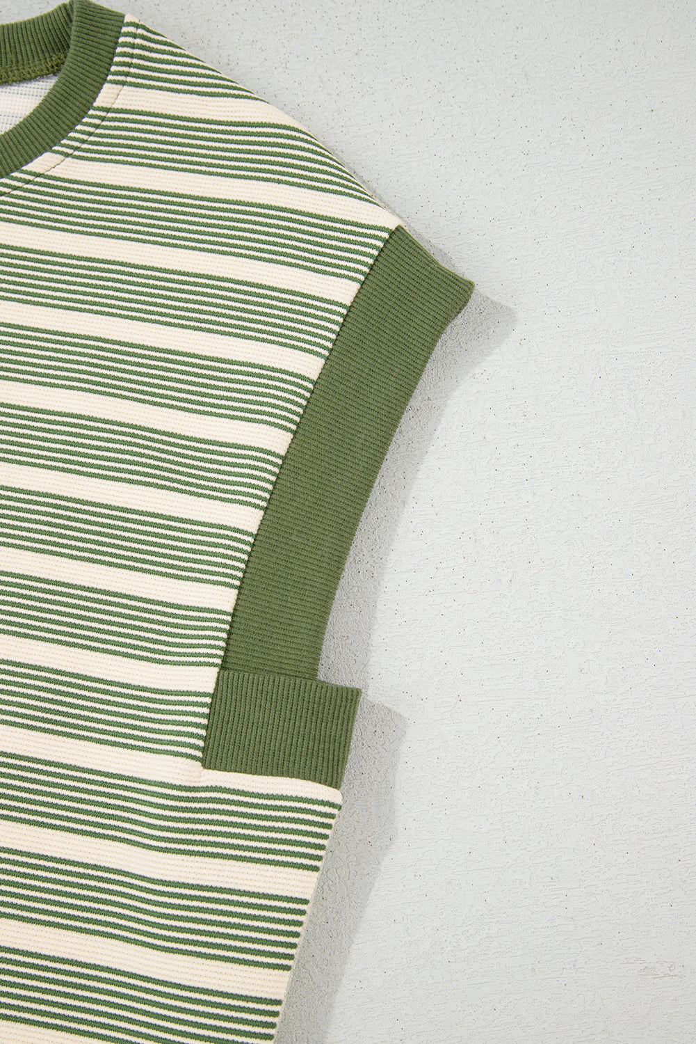 Green Stripe Contrast Edge Short Batwing Sleeve T Shirt