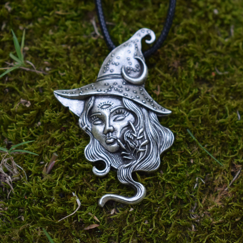 Vintage Long Hair Witch Necklace Pendant