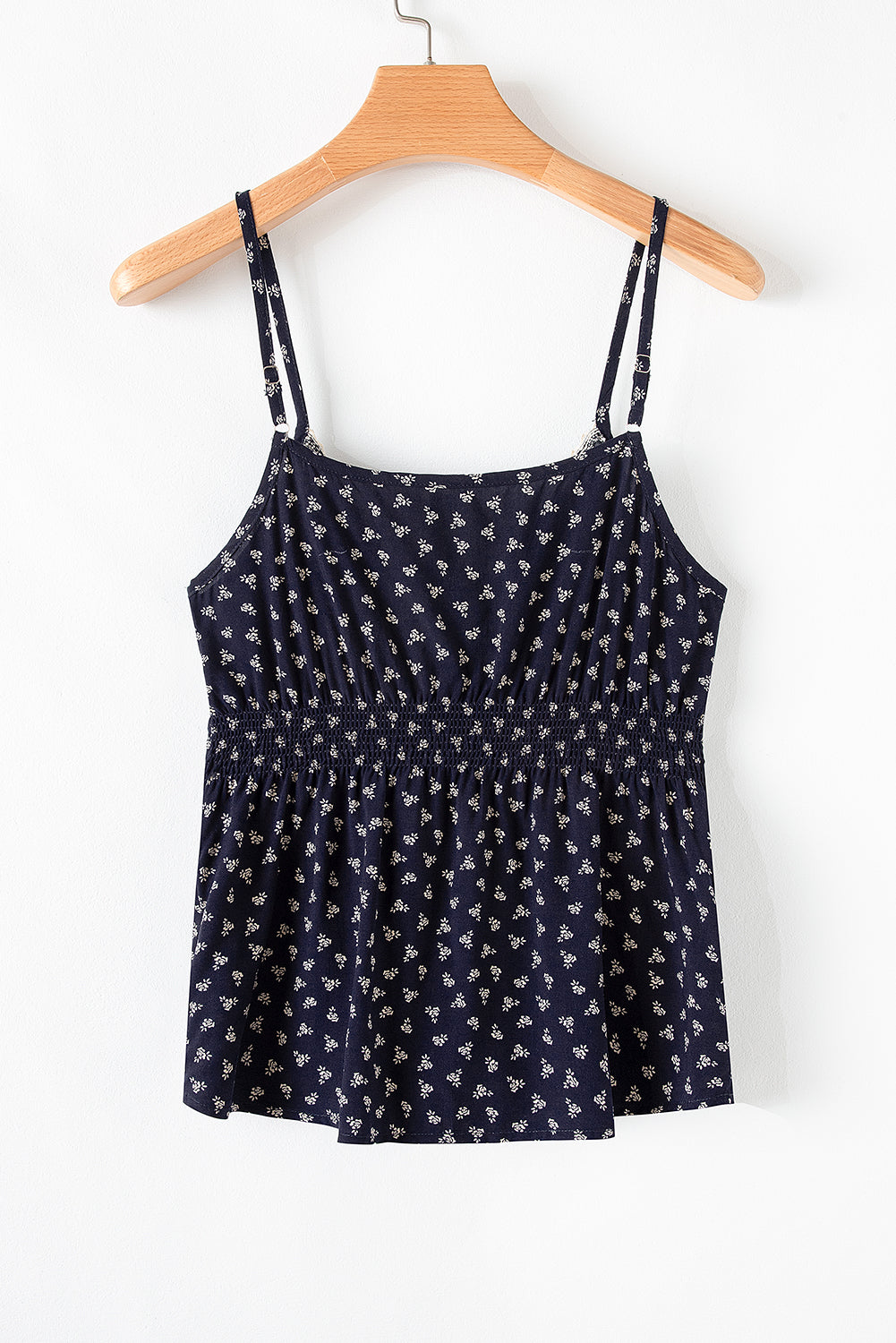 Blue Floral Print Spaghetti Strap Buttoned V Neck Tank Top