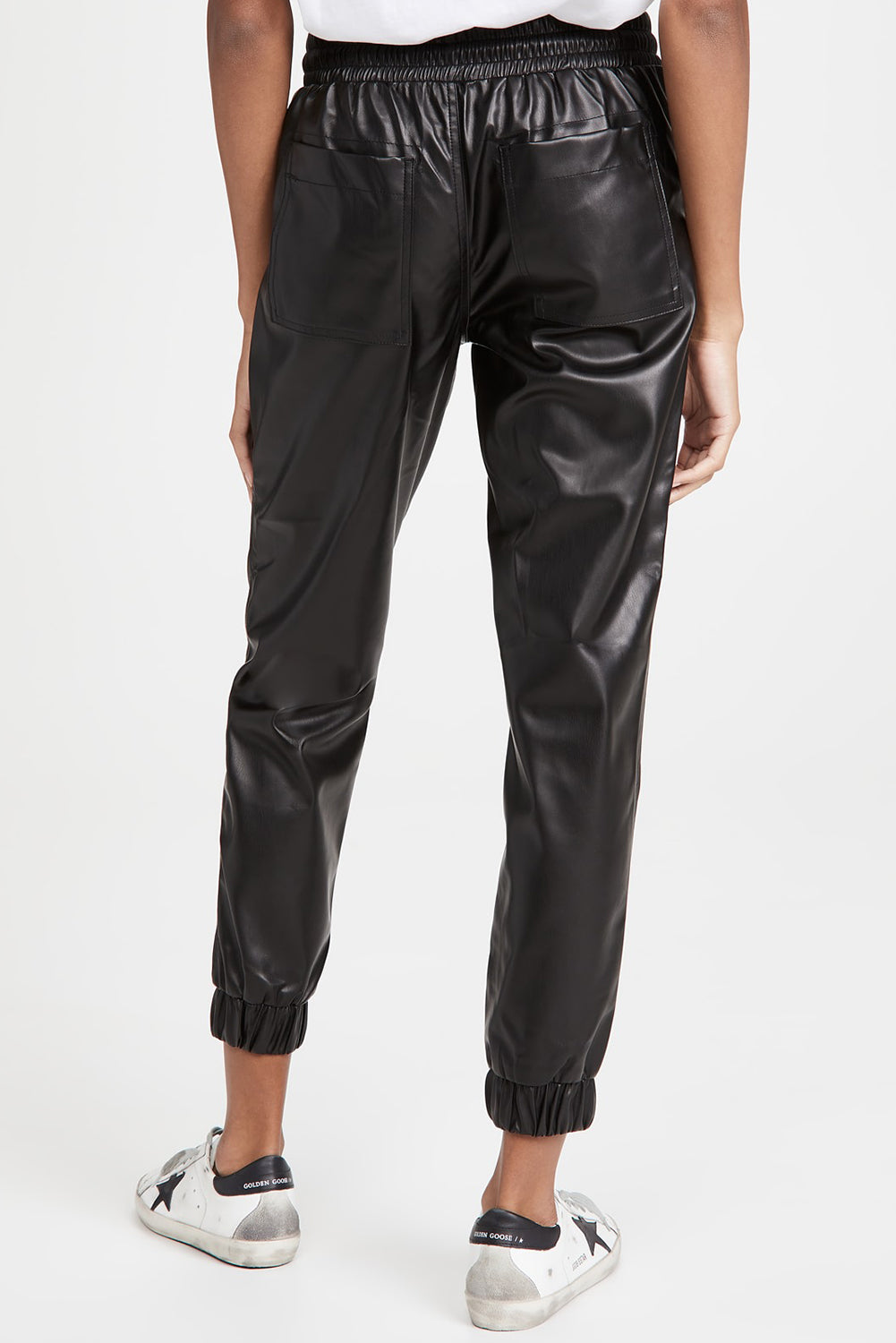 Black Faux Leather Ankle Smocked Joggers