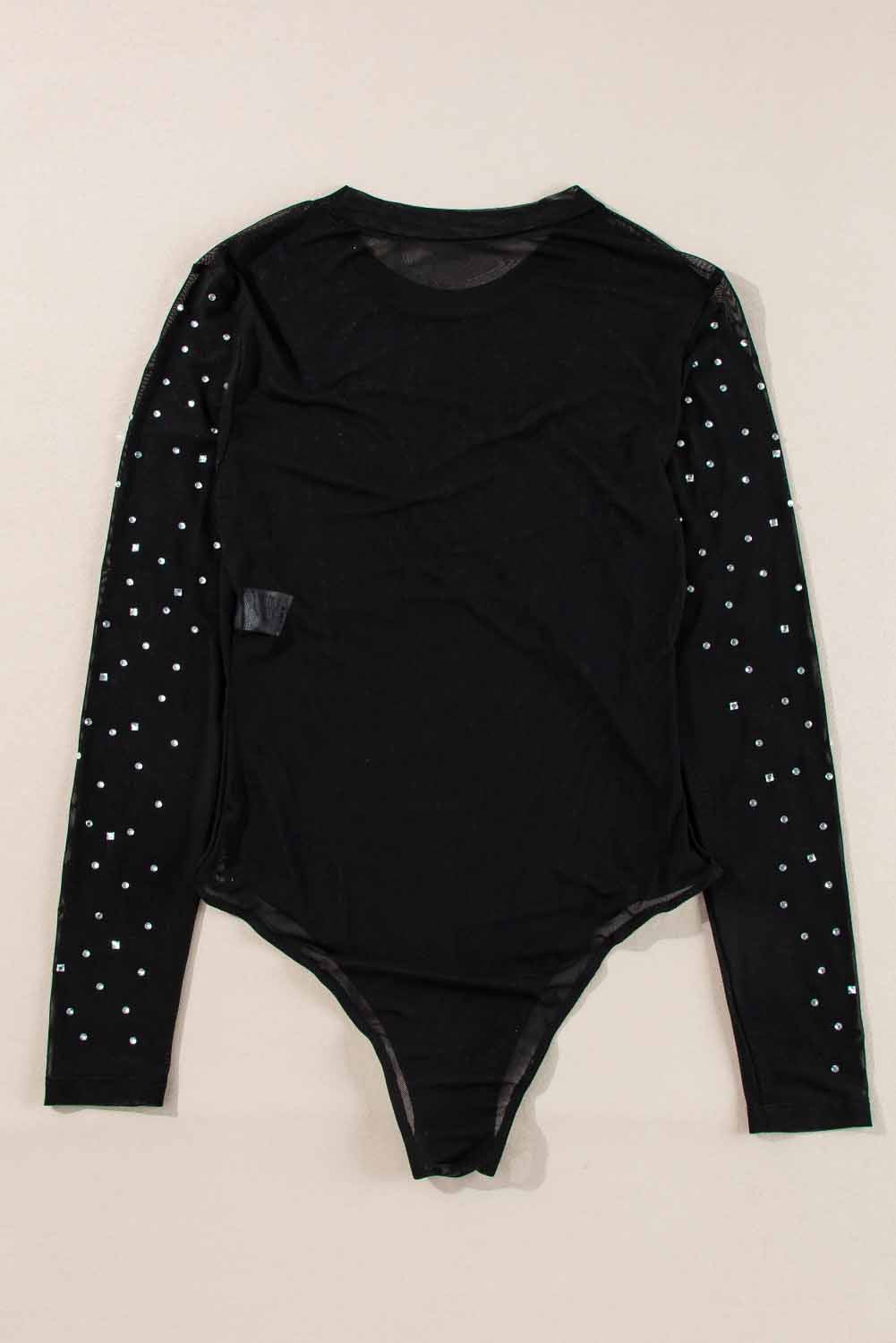 Black Rhinestone Sheer Bodysuit