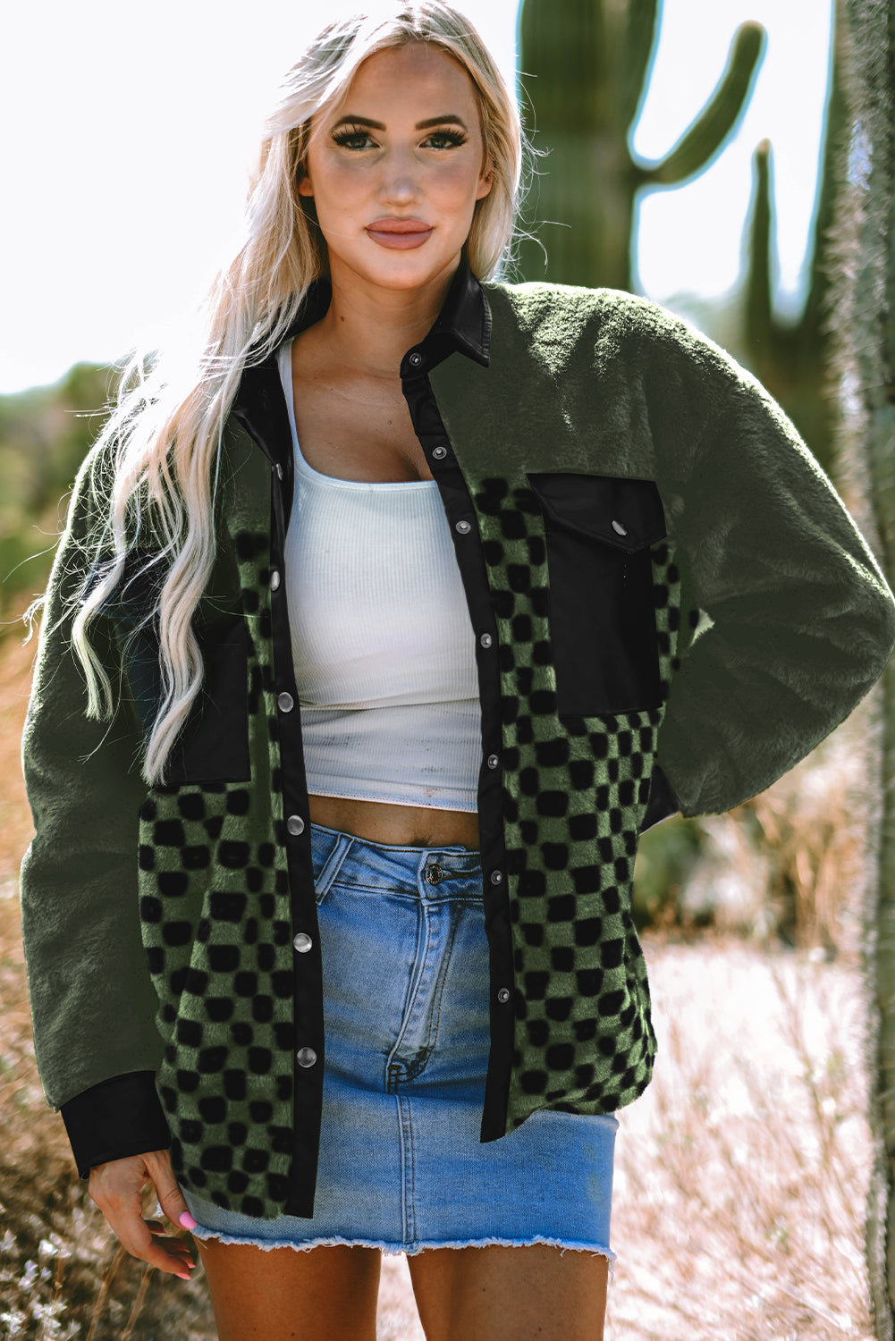 Vineyard Green Fleece Checkerboard Jacket