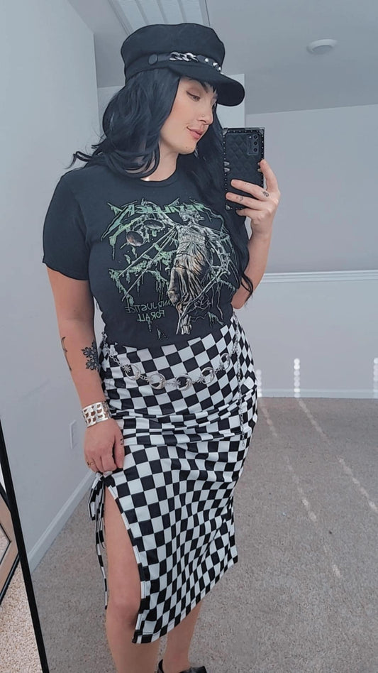 Checkered Split Skirt
