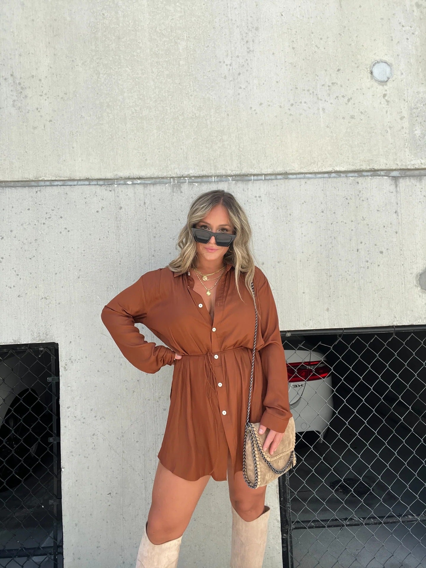 Women's Long Sleeve Jumpsuit With Button Shirt Dress