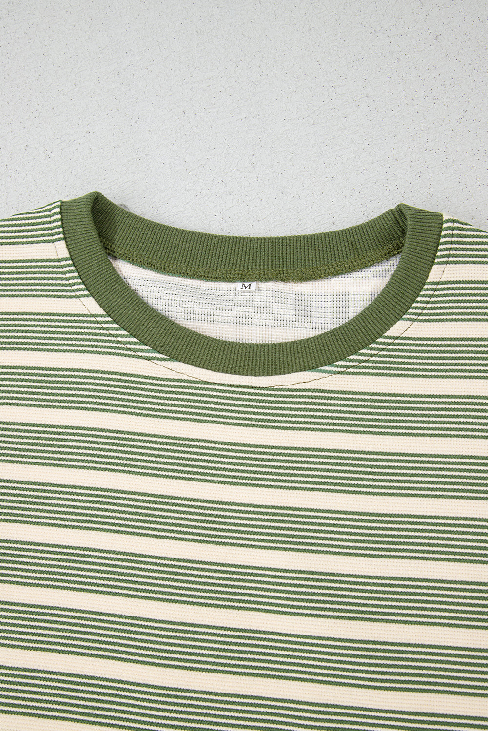 Green Stripe Contrast Edge Short Batwing Sleeve T Shirt