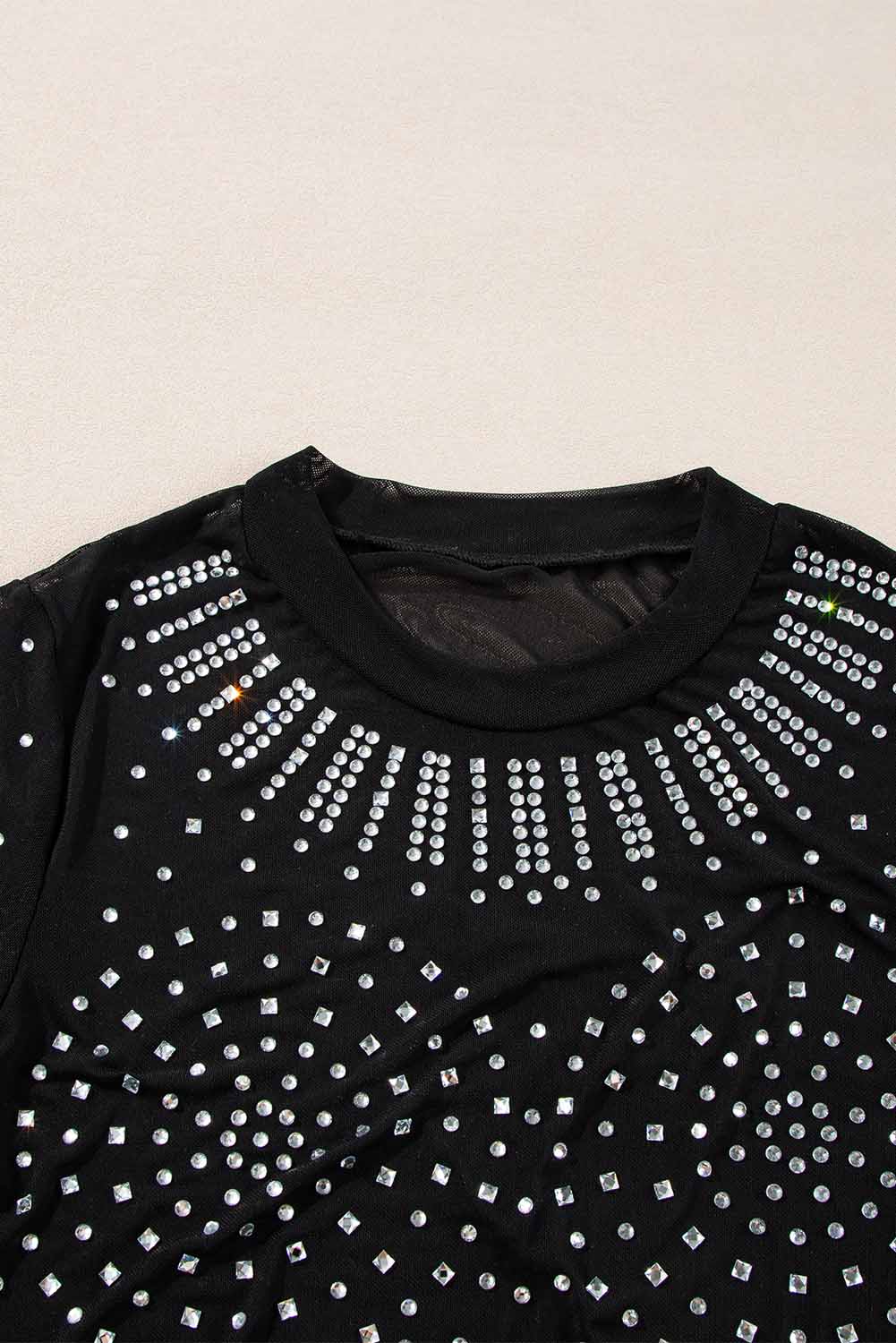 Black Rhinestone Sheer Bodysuit