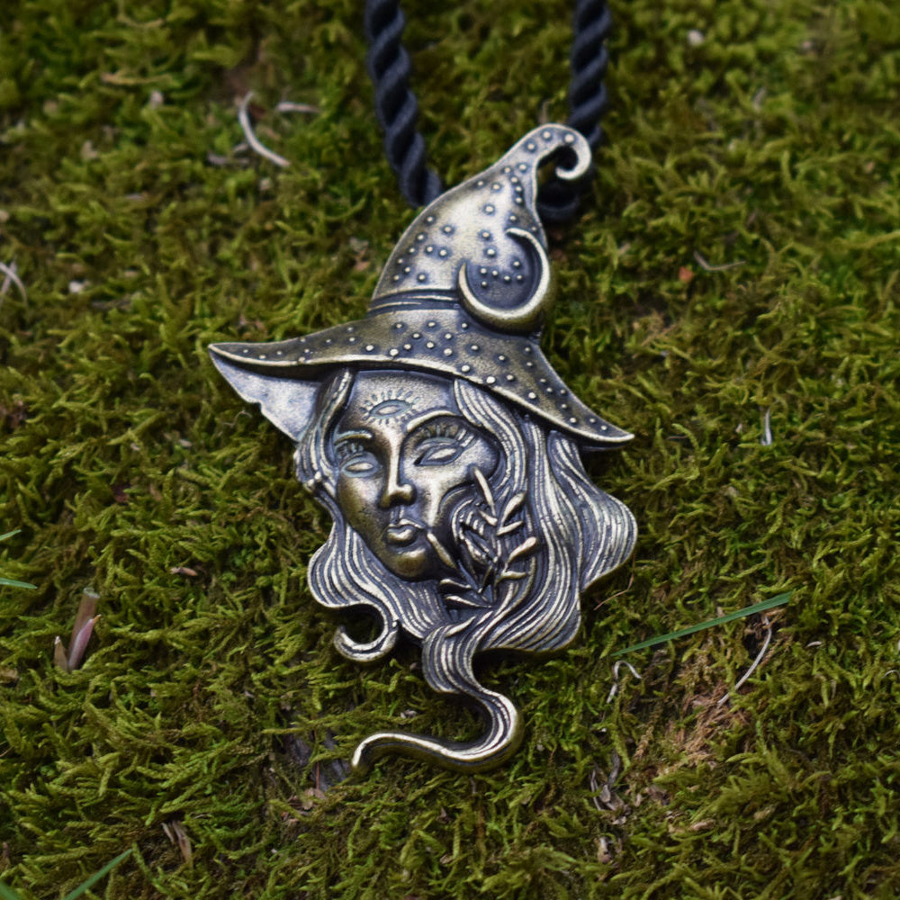 Vintage Long Hair Witch Necklace Pendant