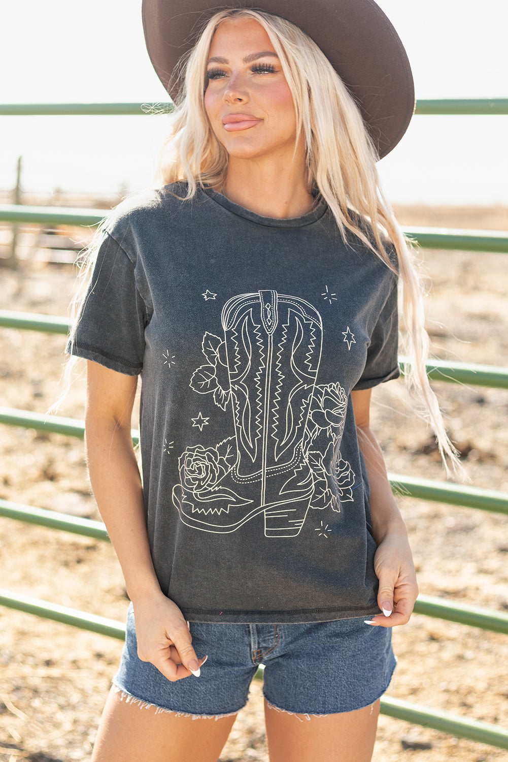 High-Rise Western Cowboy Boots Graphic Tee