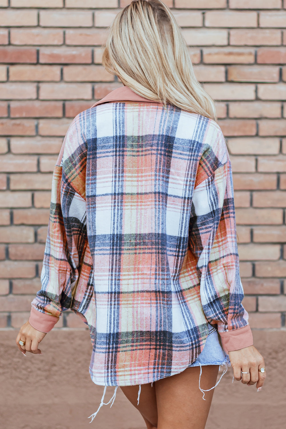 Plaid Corduroy Patchwork Chest Pocket Shacket