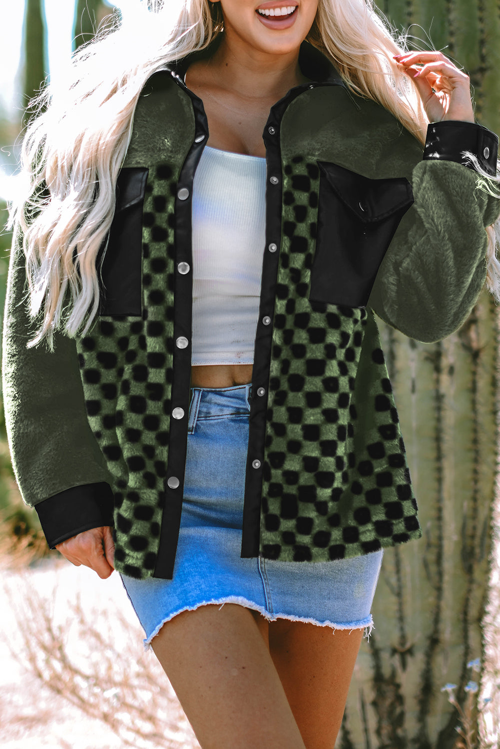 Vineyard Green Fleece Checkerboard Jacket