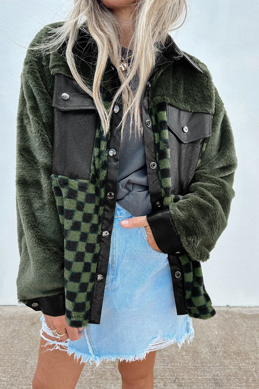 Vineyard Green Fleece Checkerboard Jacket