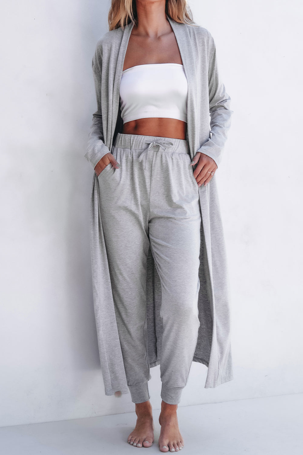 Long Cardigan and Skinny Pants Lounge Set