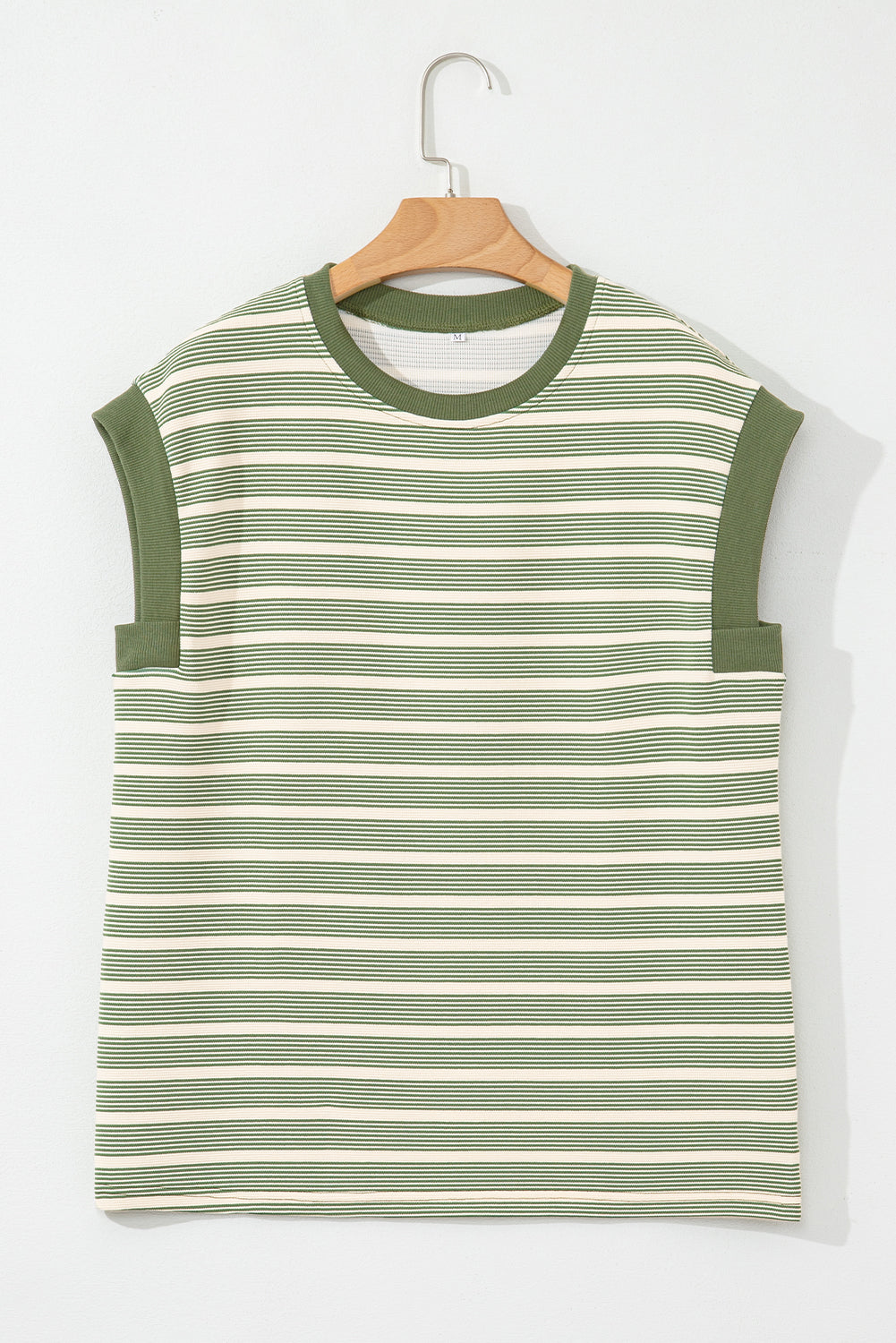 Green Stripe Contrast Edge Short Batwing Sleeve T Shirt