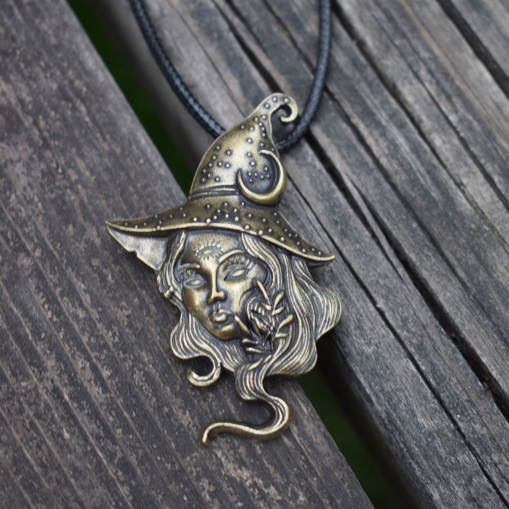 Vintage Long Hair Witch Necklace Pendant