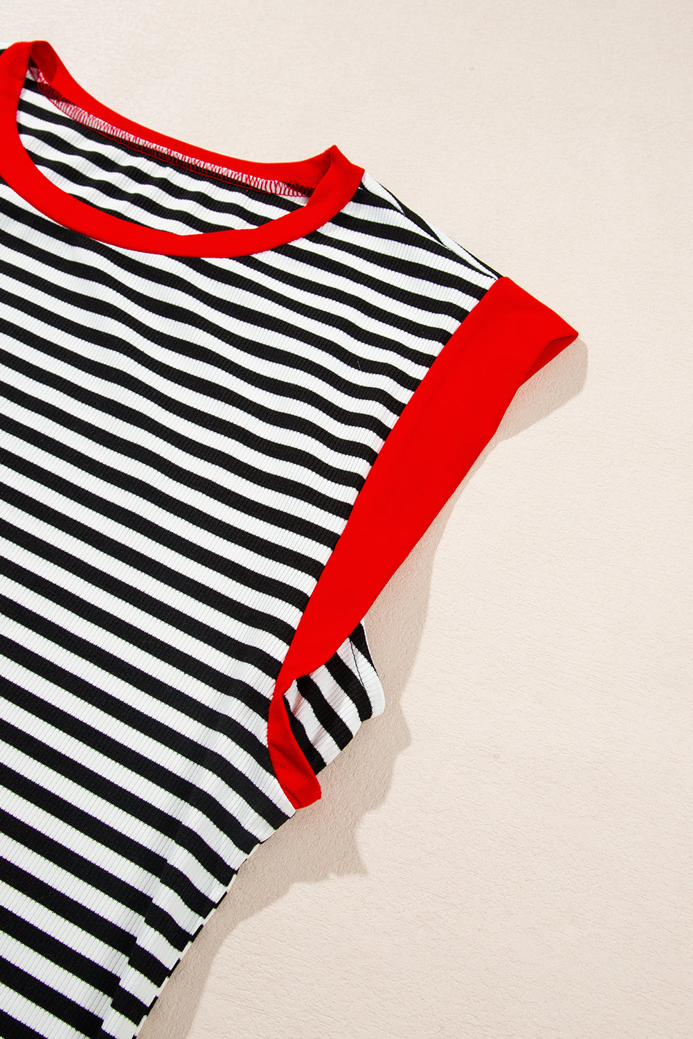 Black Stripe Colorblock Edge Round Neck Tank Top