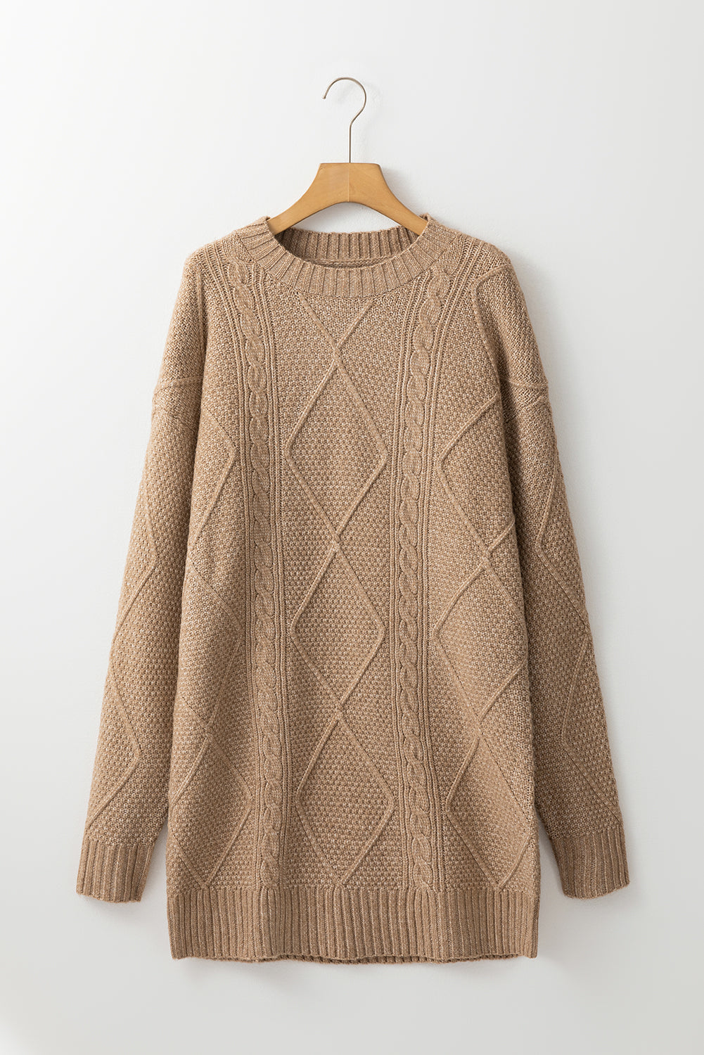 Cable Knit Drop Shoulder Loose Fit Sweater Dress