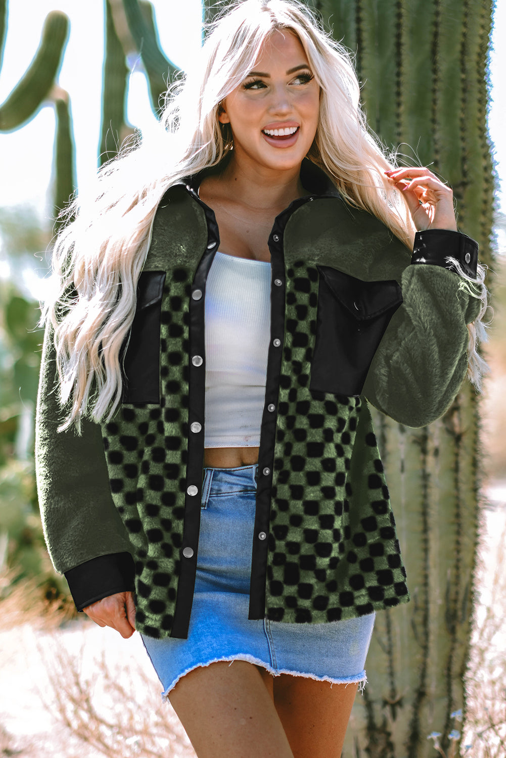 Vineyard Green Fleece Checkerboard Jacket