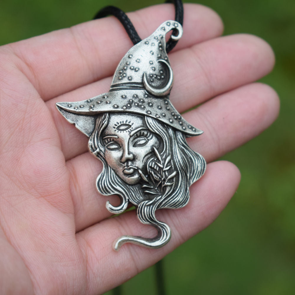 Vintage Long Hair Witch Necklace Pendant