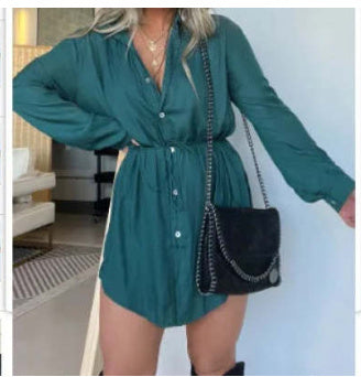 Women's Long Sleeve Jumpsuit With Button Shirt Dress