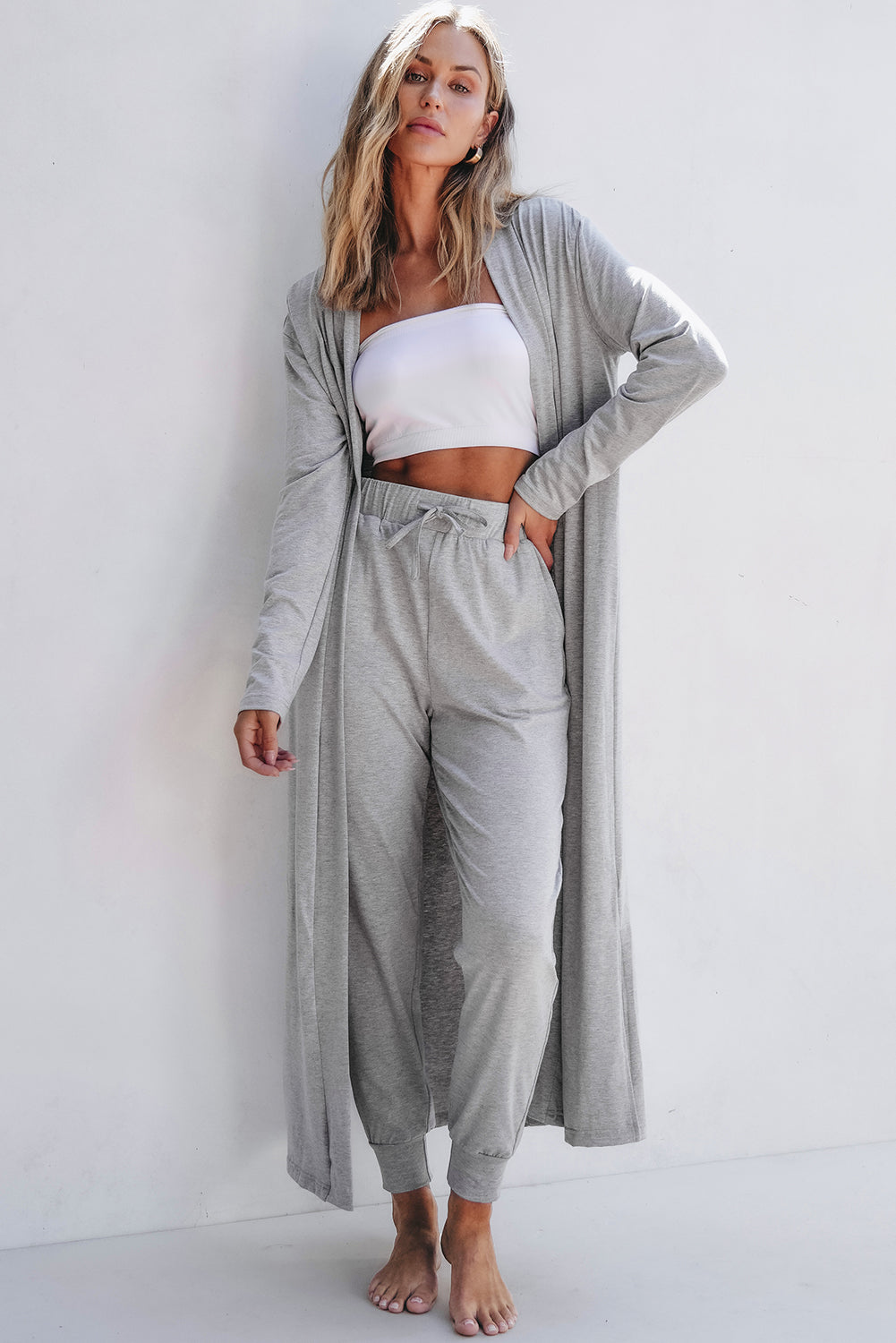 Long Cardigan and Skinny Pants Lounge Set