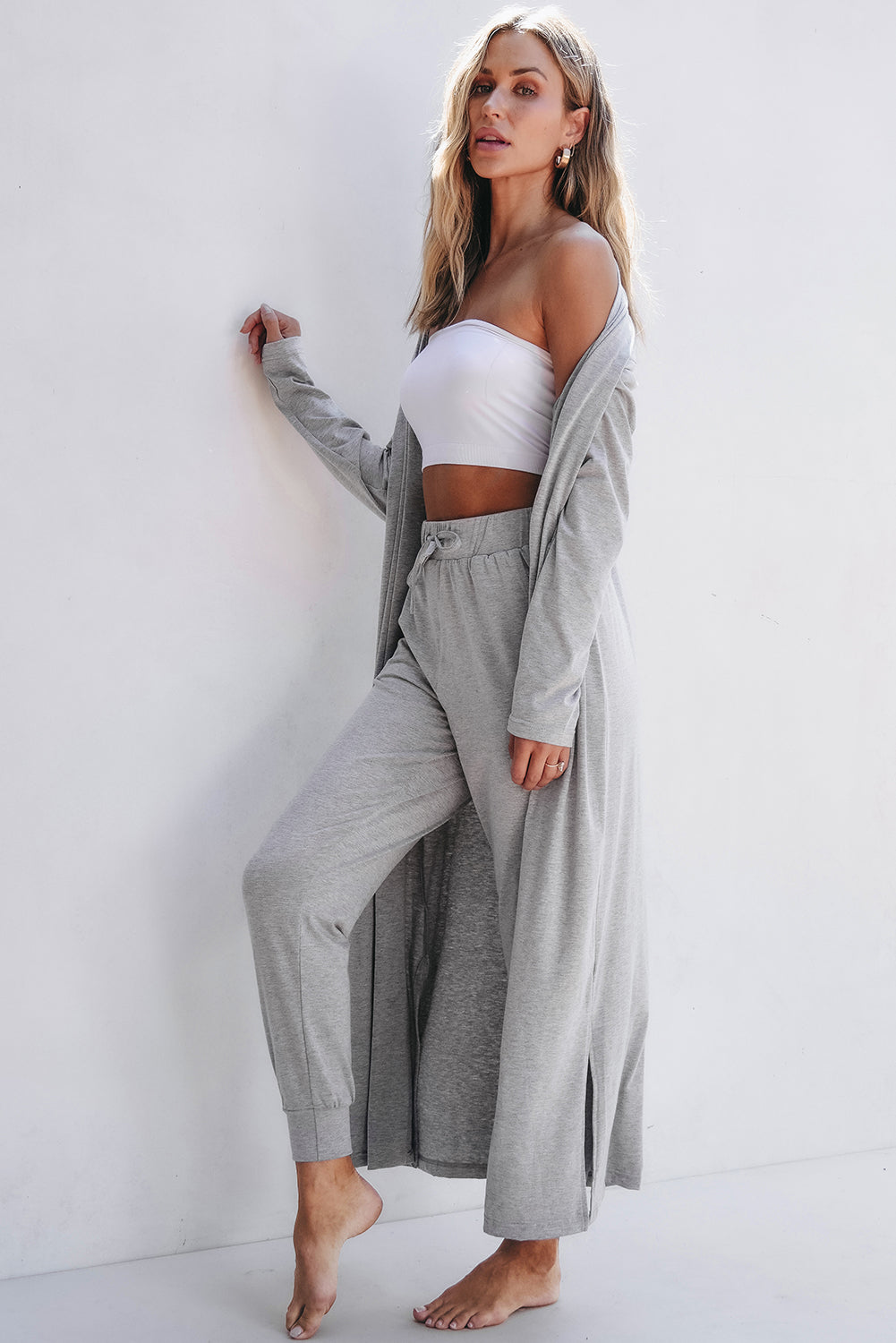 Long Cardigan and Skinny Pants Lounge Set