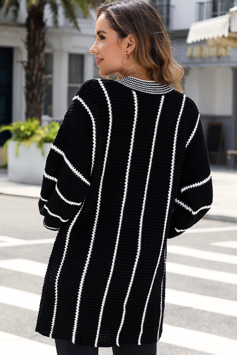 Striped V Neck Knitted Loose Sweater