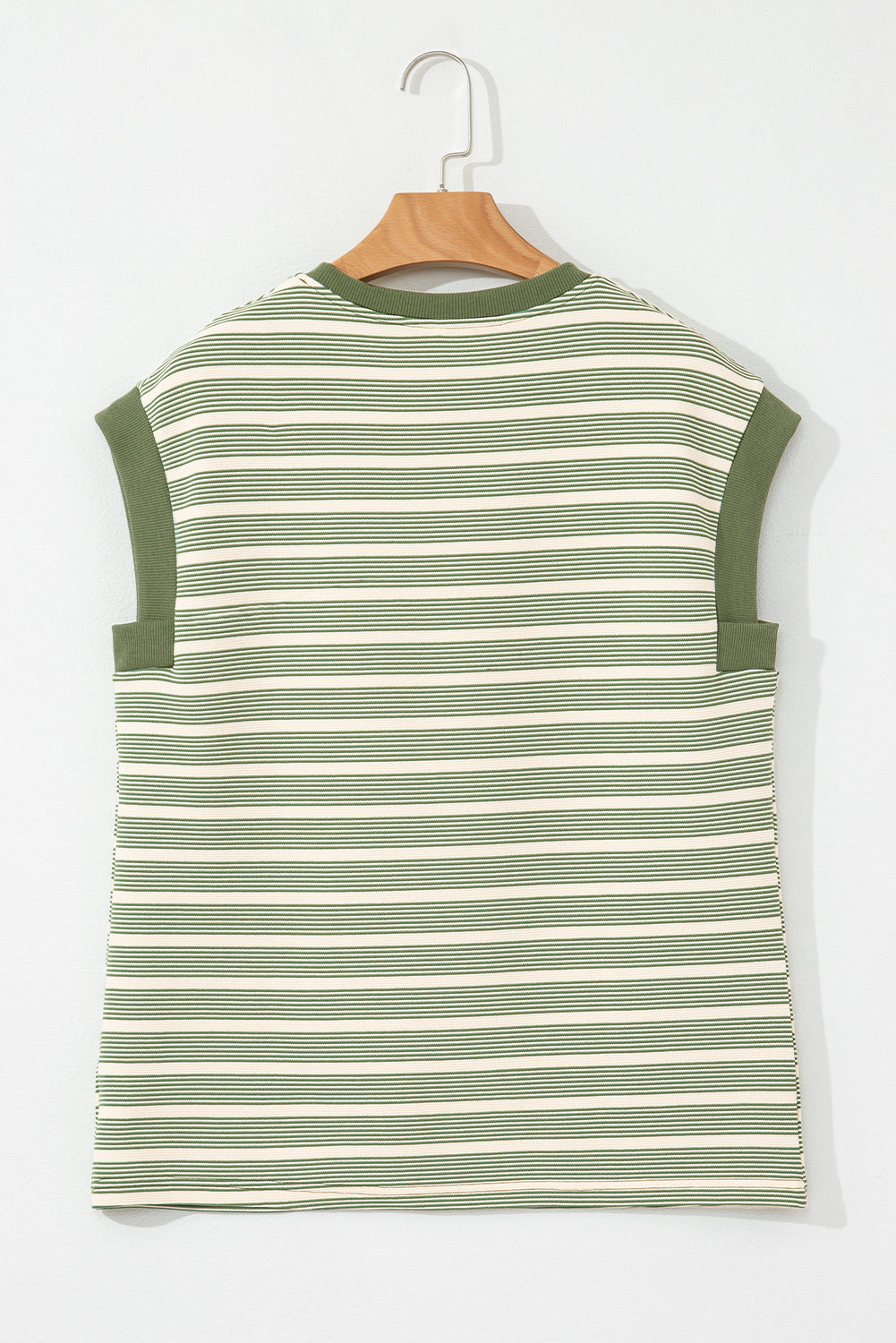 Green Stripe Contrast Edge Short Batwing Sleeve T Shirt