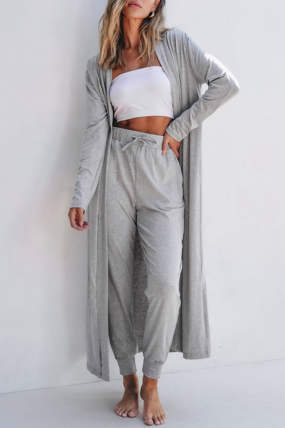 Long Cardigan and Skinny Pants Lounge Set