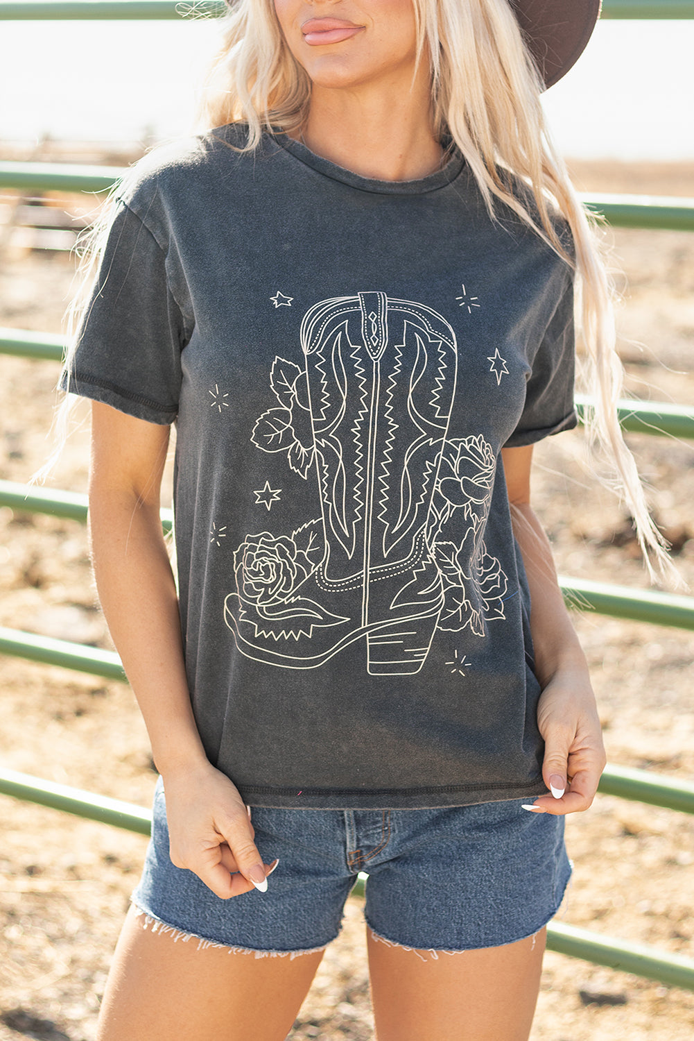 High-Rise Western Cowboy Boots Graphic Tee